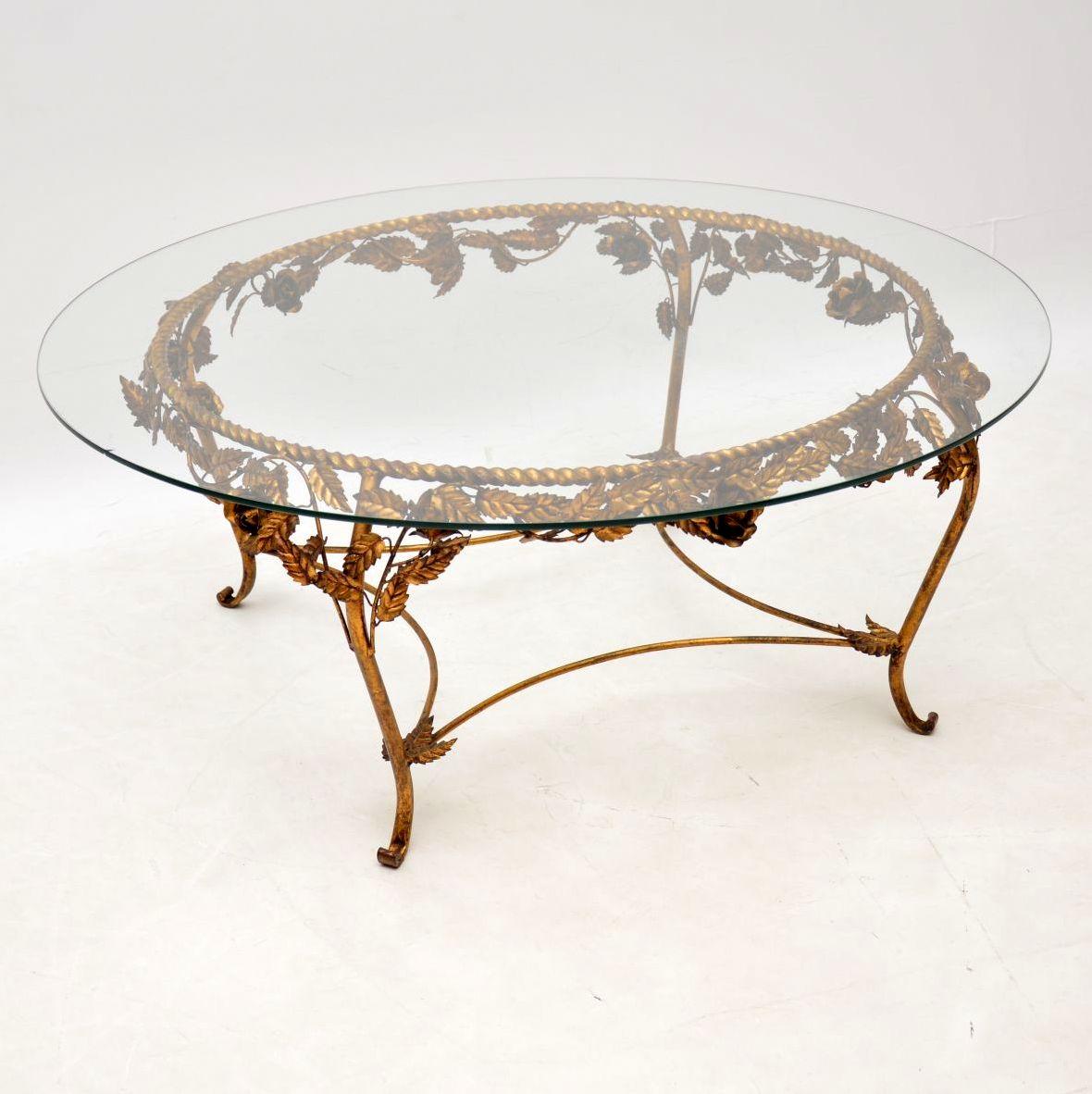 Mid-Century Modern 1950s Vintage French Gilt Metal Coffee Table