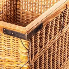 1950s Vintage French Industrial Woven Rattan Trolley, Storage Basket