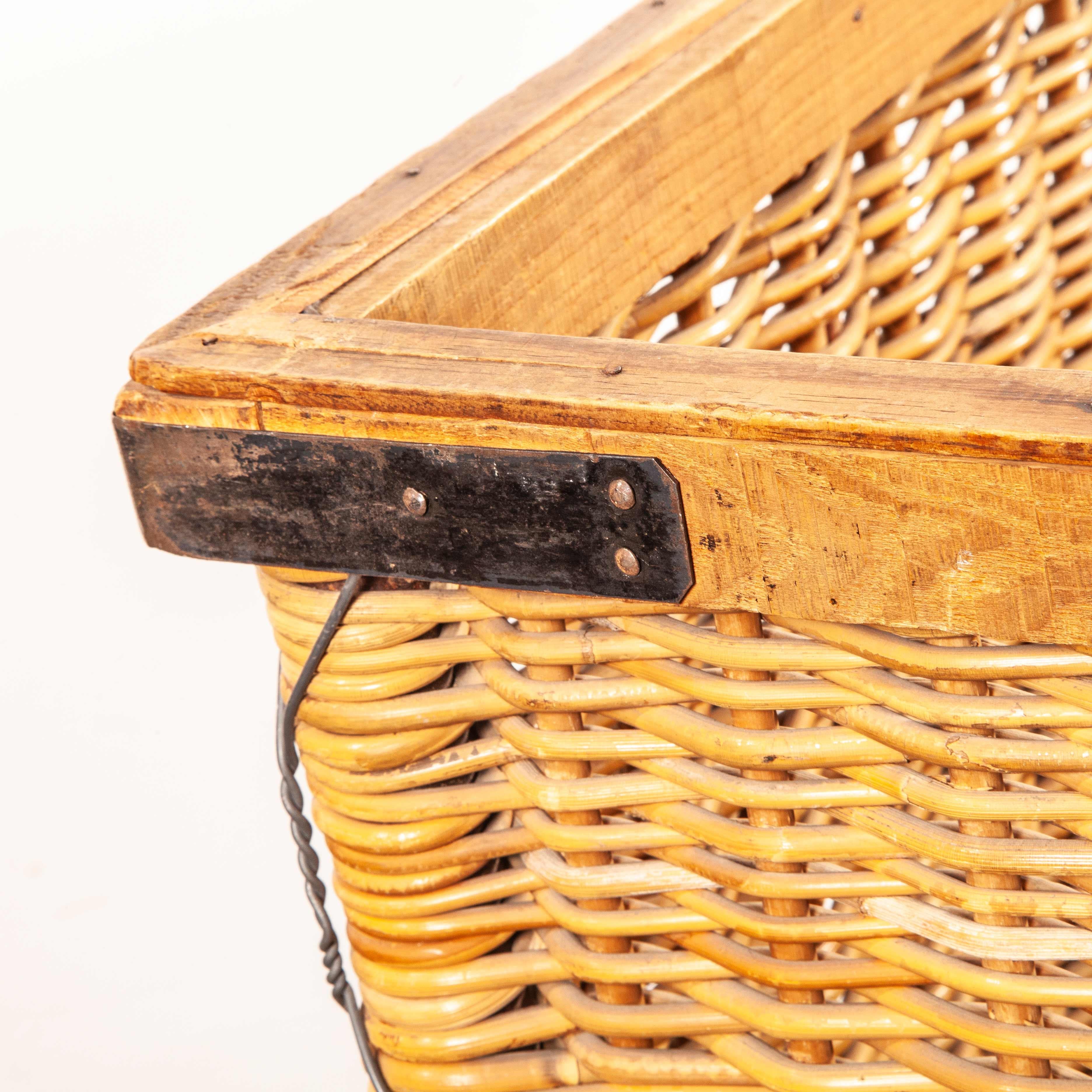 Mid-20th Century 1950s Vintage French Industrial Woven Rattan Trolley, Storage Basket