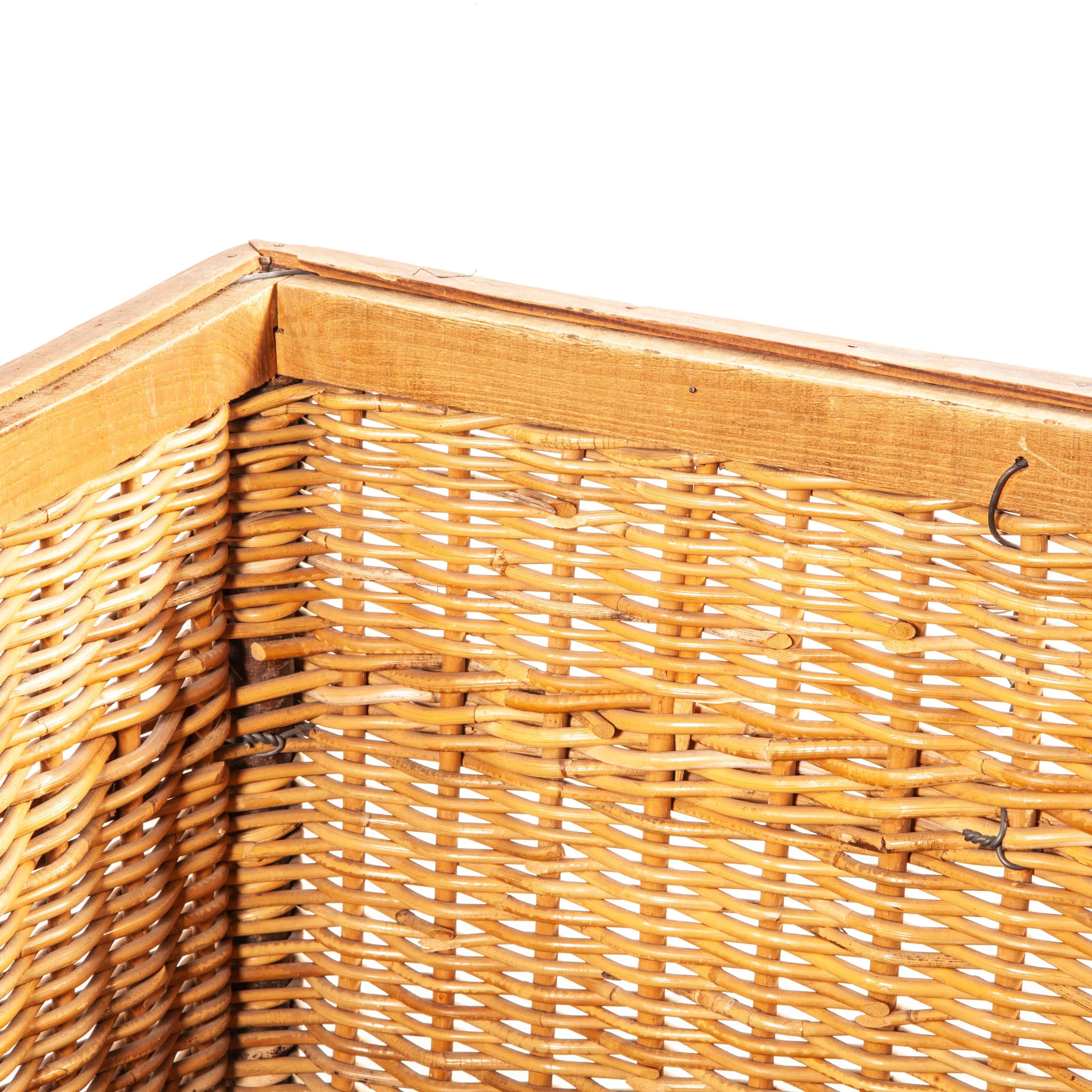 1950s Vintage French Industrial Woven Rattan Trolley, Storage Basket 1