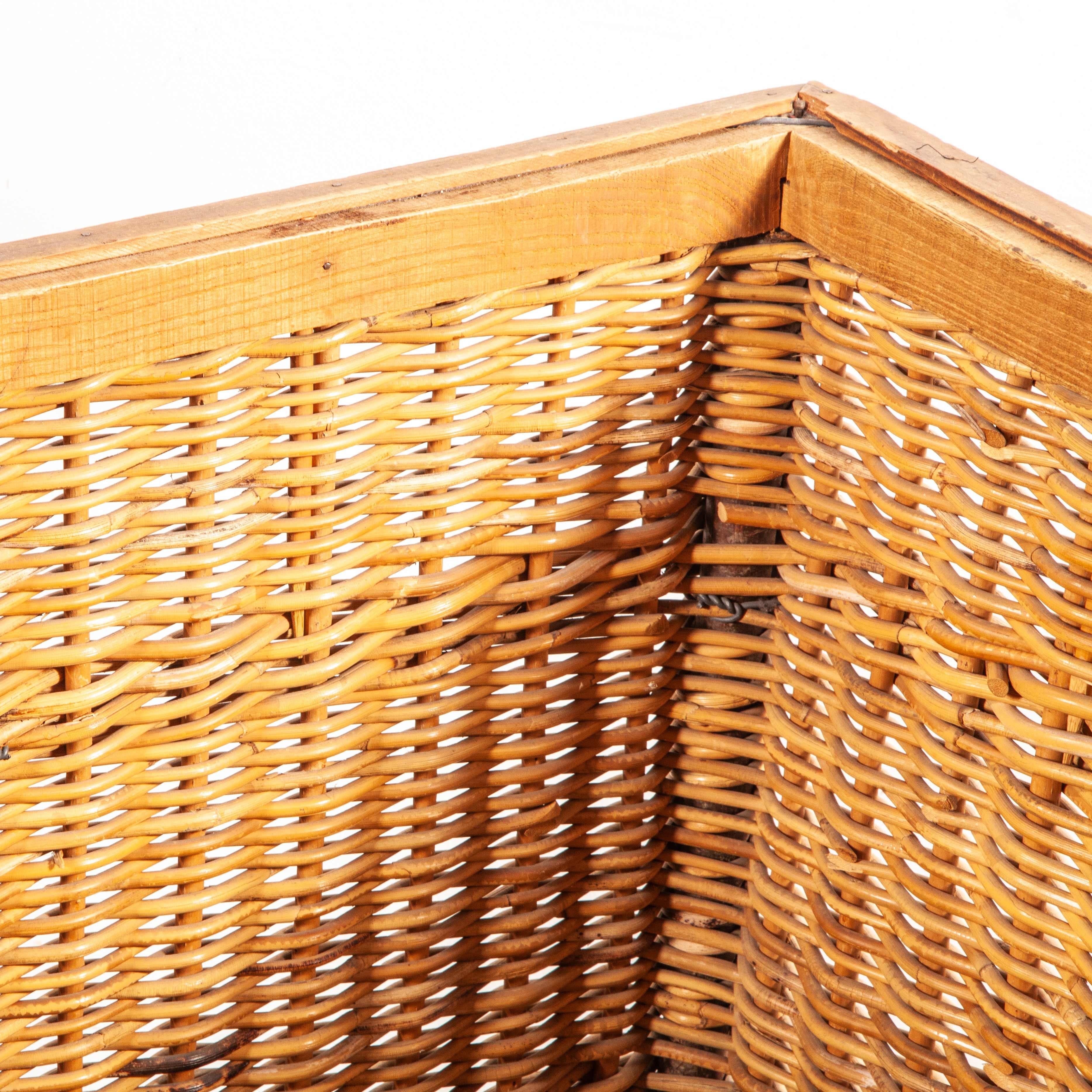 1950s Vintage French Industrial Woven Rattan Trolley, Storage Basket 2