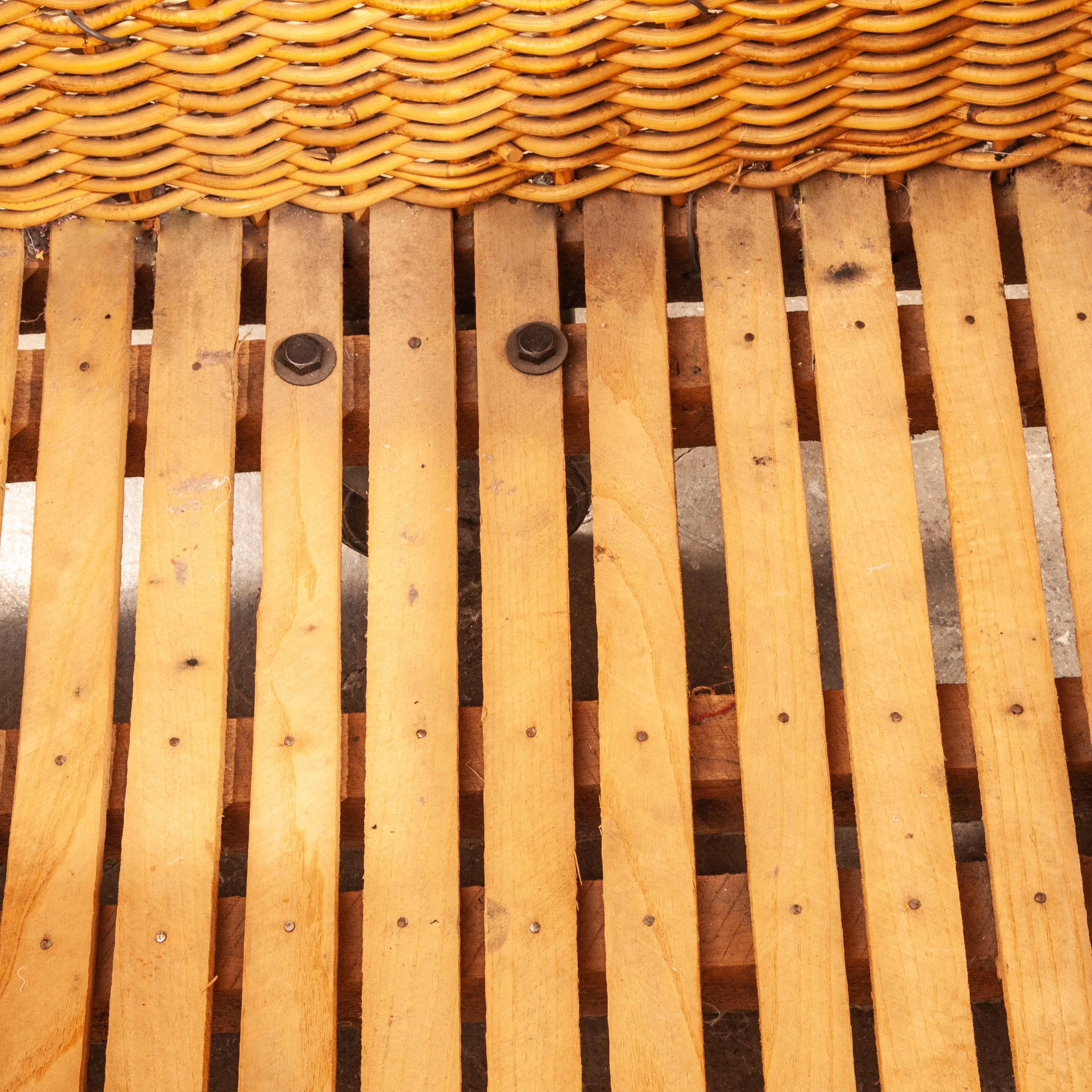 1950s Vintage French Industrial Woven Rattan Trolley, Storage Basket 4