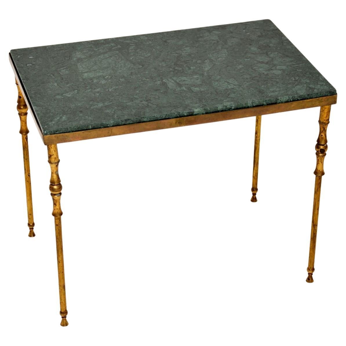 Vintage French Marble and Brass Side Table