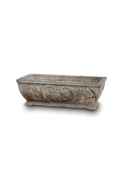 1950s Vintage French Rectangular Fleur-de-Lis Cement Garden Planter with Classic