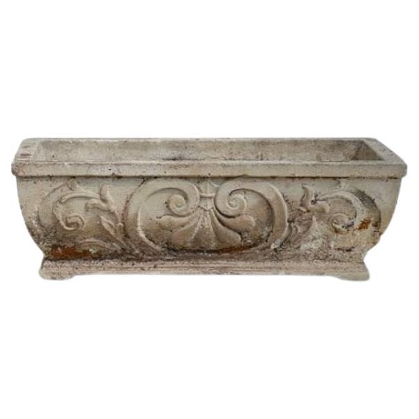 1950s Vintage French Rectangular Fleur-de-lis Cement Planter For Sale