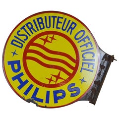 1950s Vintage French Round Double Sided Advertising Philips Enamel Metal Sign