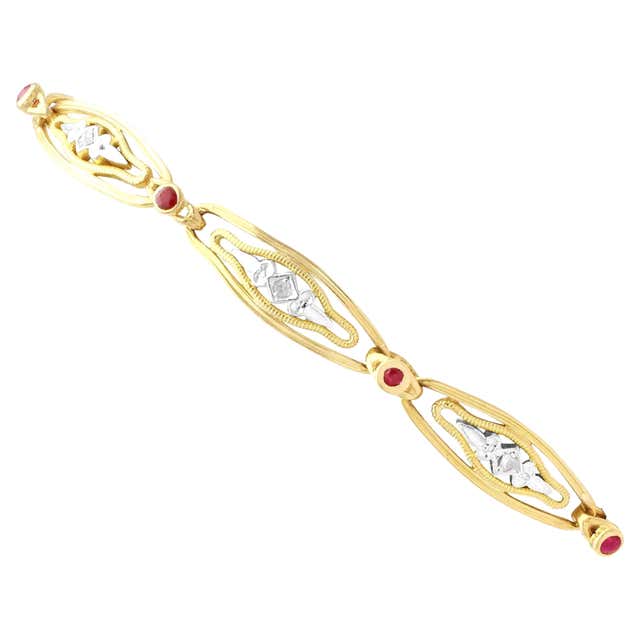 Vintage 1950s Style Ruby and Rose-Cut Diamond Bracelet in 14K Yellow ...
