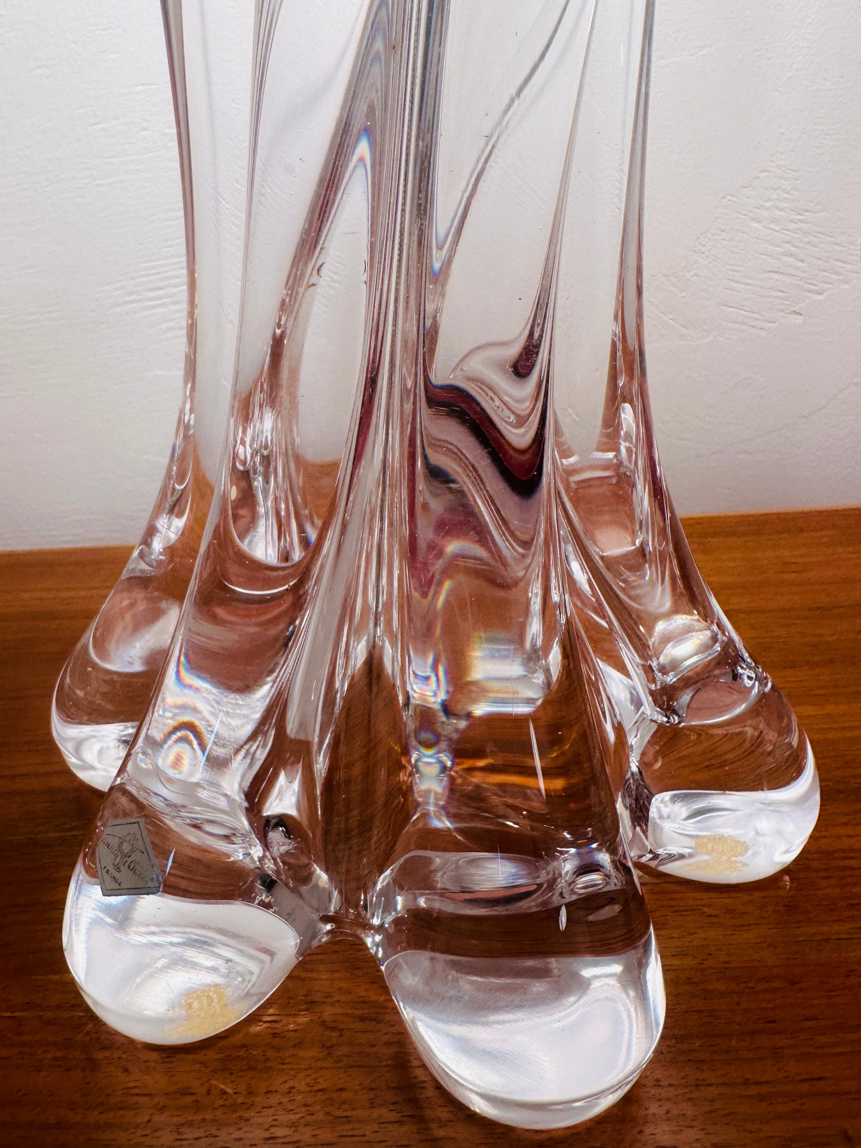 1950s Vintage French Vannes le Châtel Clear Crystal Glass Raindrop Table Lamp 3