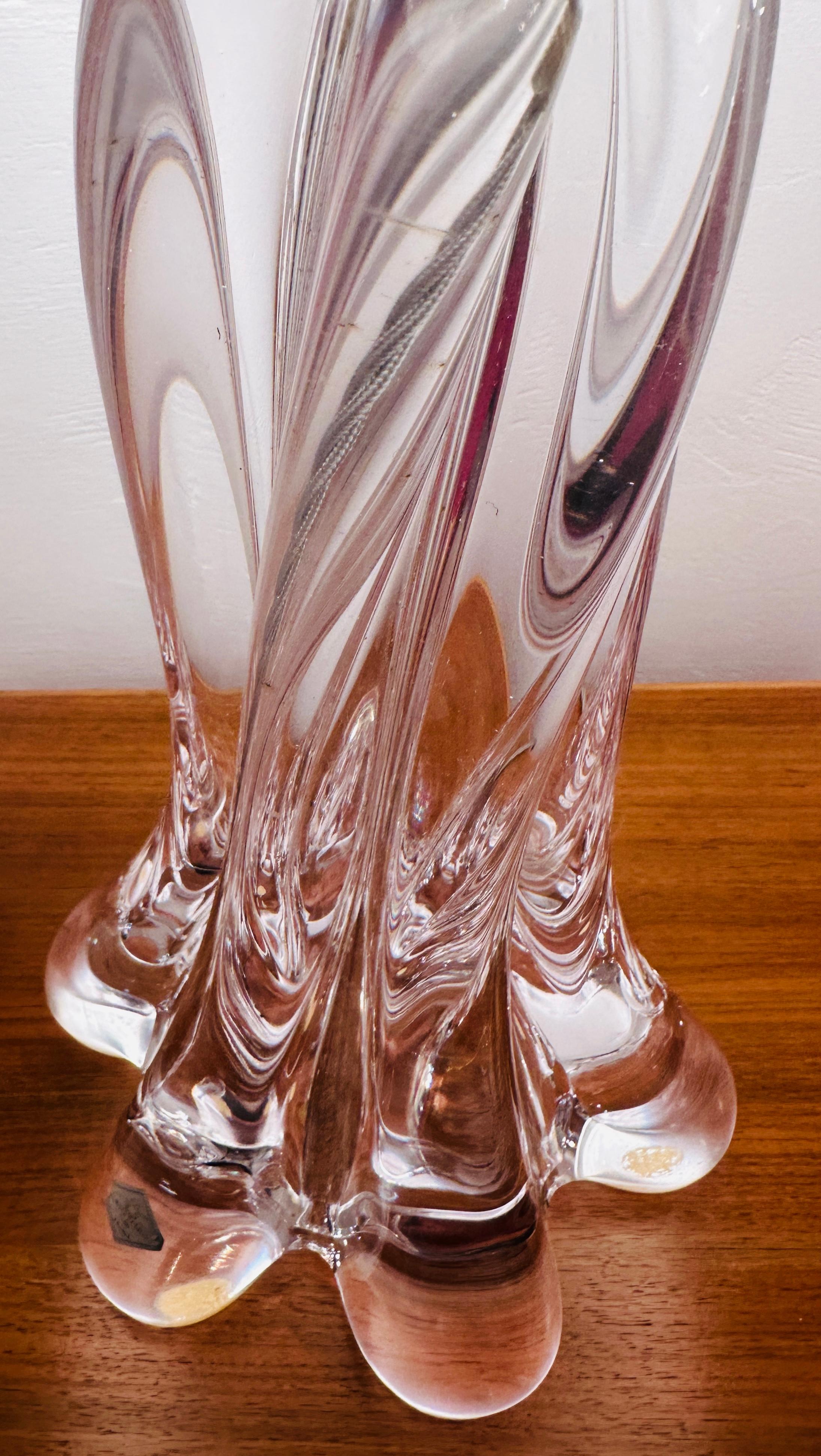 1950s Vintage French Vannes le Châtel Clear Crystal Glass Raindrop Table Lamp 2
