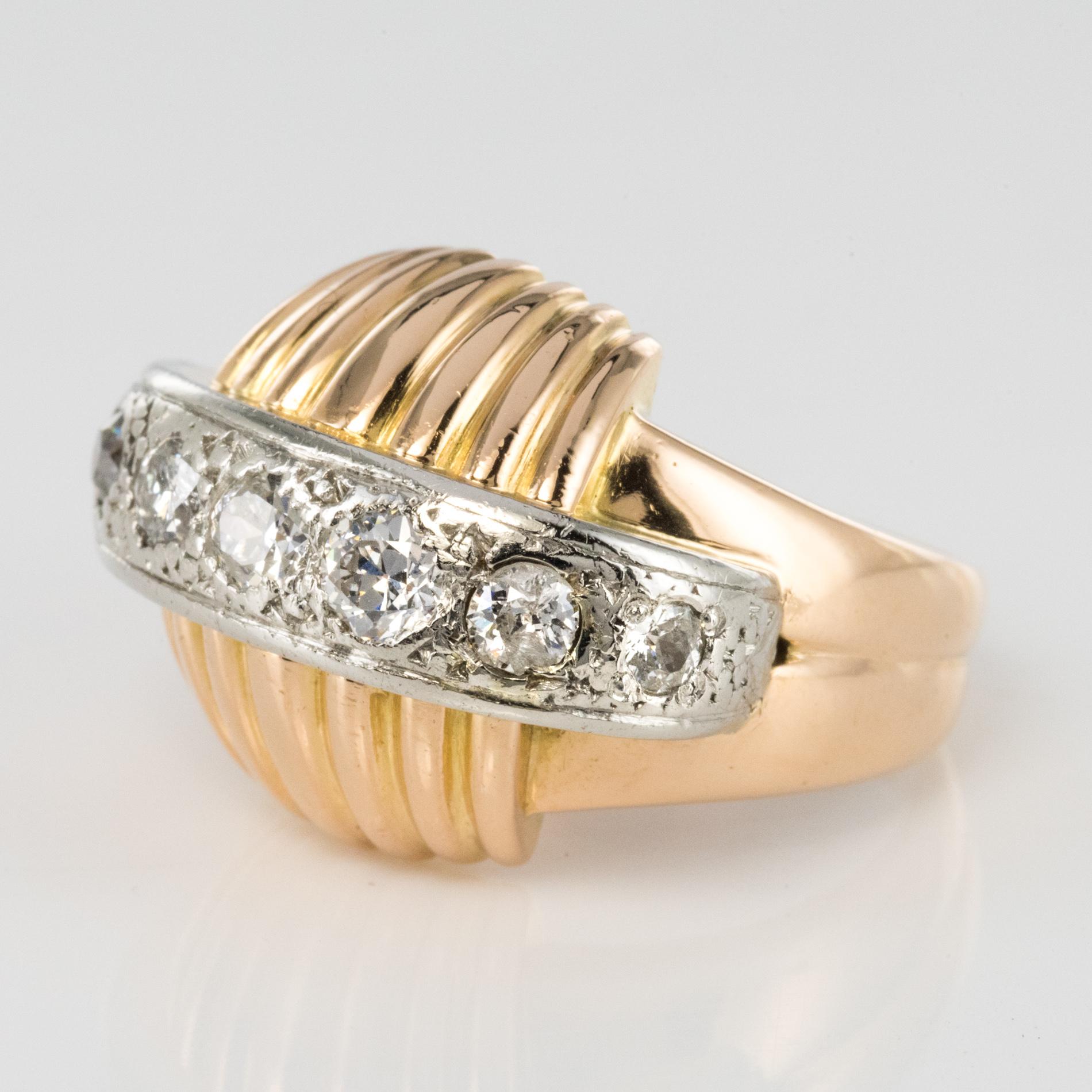 Women's 1950s Vintage Gadroons Diamond 18 Karat Yellow Gold Ring For Sale