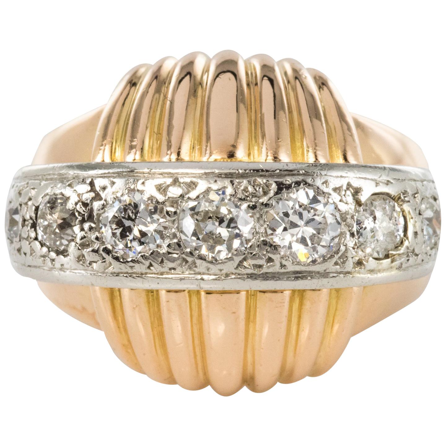1950s Vintage Gadroons Diamond 18 Karat Yellow Gold Ring For Sale