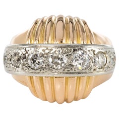 Anello Gadroons vintage del 1950 con diamante in oro giallo 18 carati