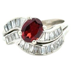 1950's Vintage Garnet & Baguette Diamond Cocktail Ring