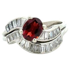 1950's Vintage Garnet & Baguette Diamond Cocktail Ring