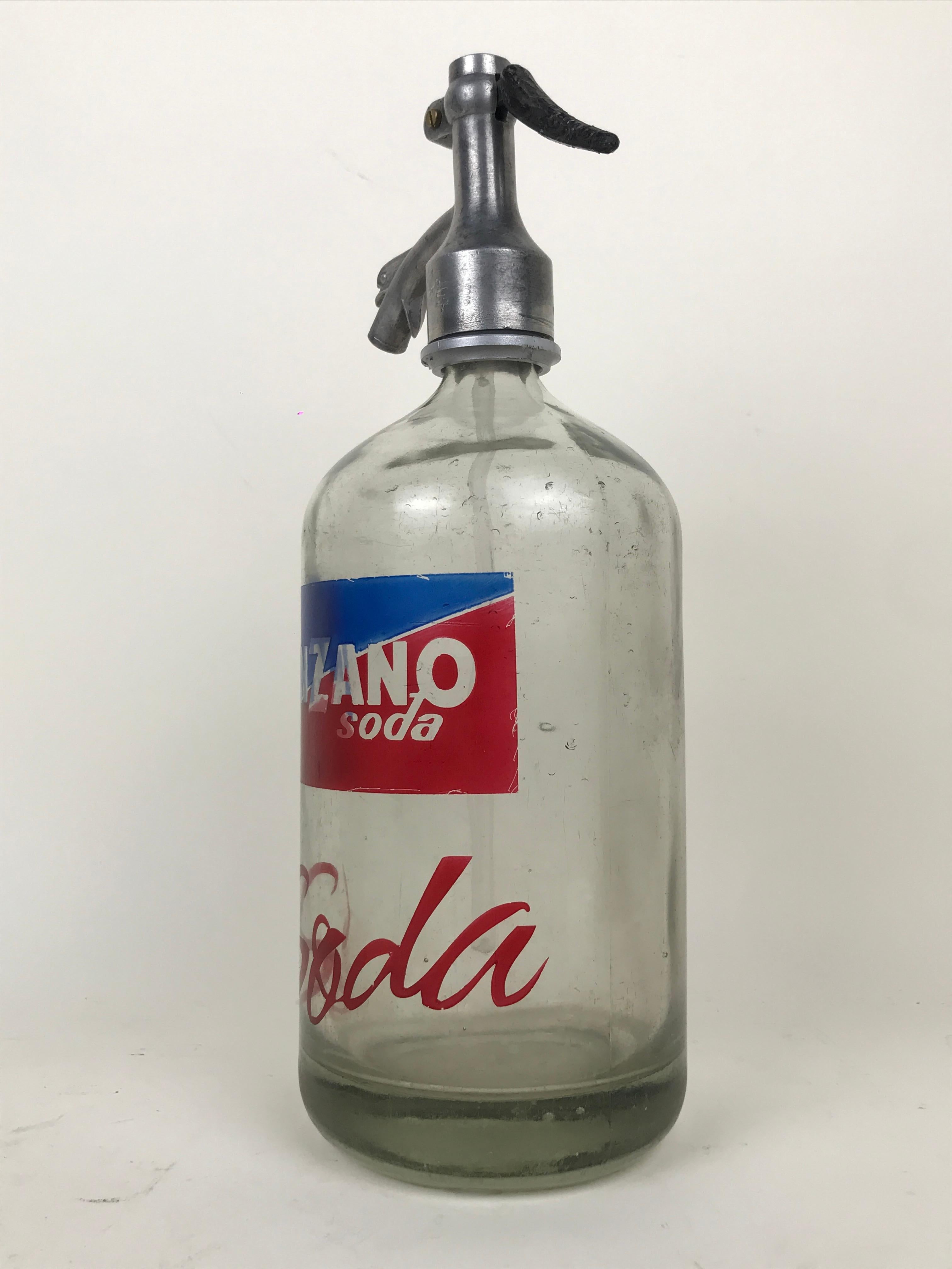 1950s Vintage Glass Italian Advertising Syphon Seltzer Cinzano Soda Bar Bottle In Good Condition For Sale In Milan, IT