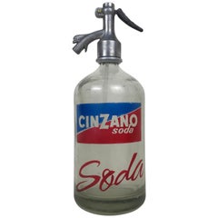 1950s Vintage Glass Italian Advertising Syphon Seltzer Cinzano Soda Bar Bottle