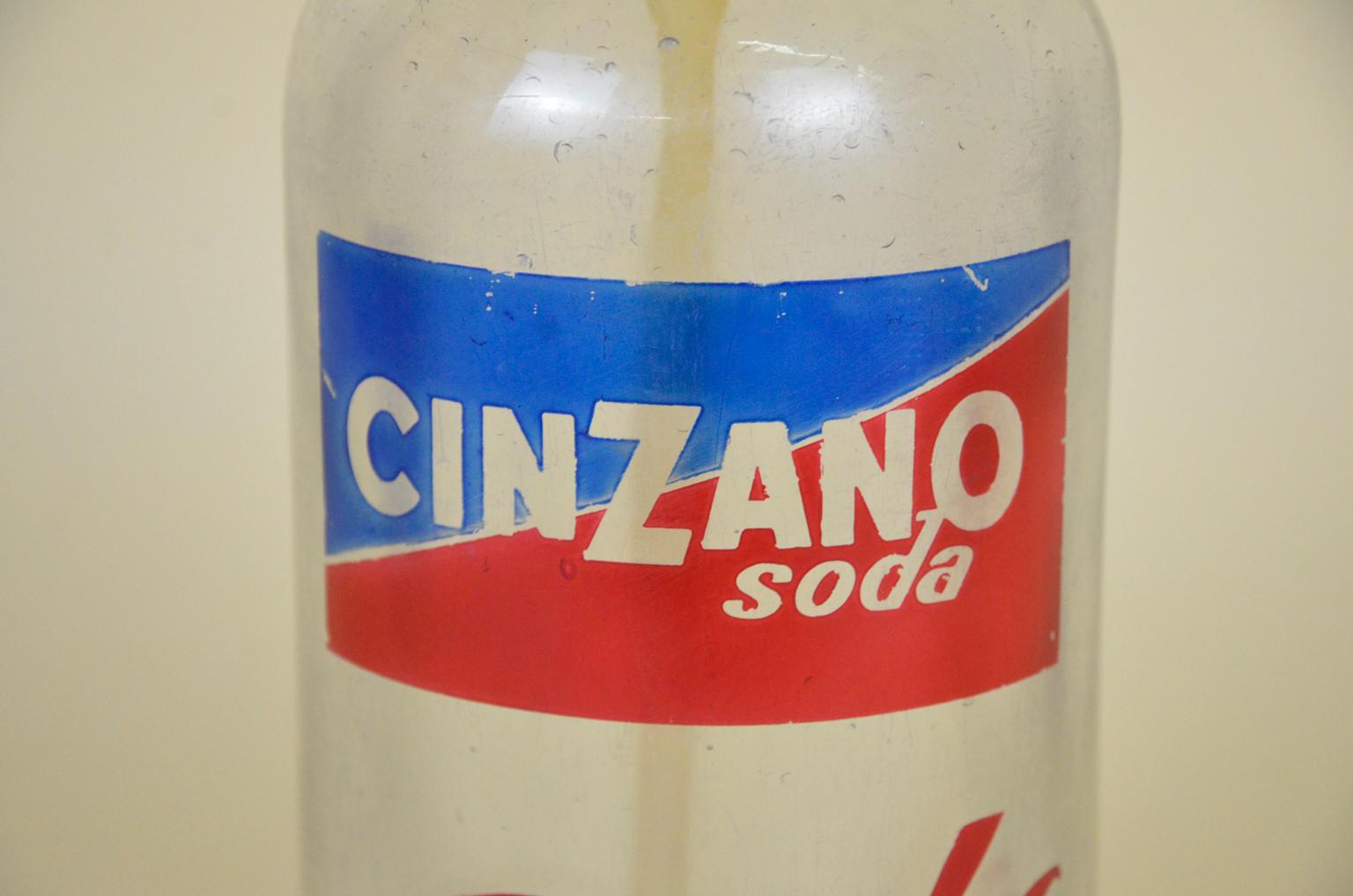 Mid-Century Modern 1950s Vintage Glass Italian Soda Syphon Seltzer Logo Cinzano Soda Bar Bottle