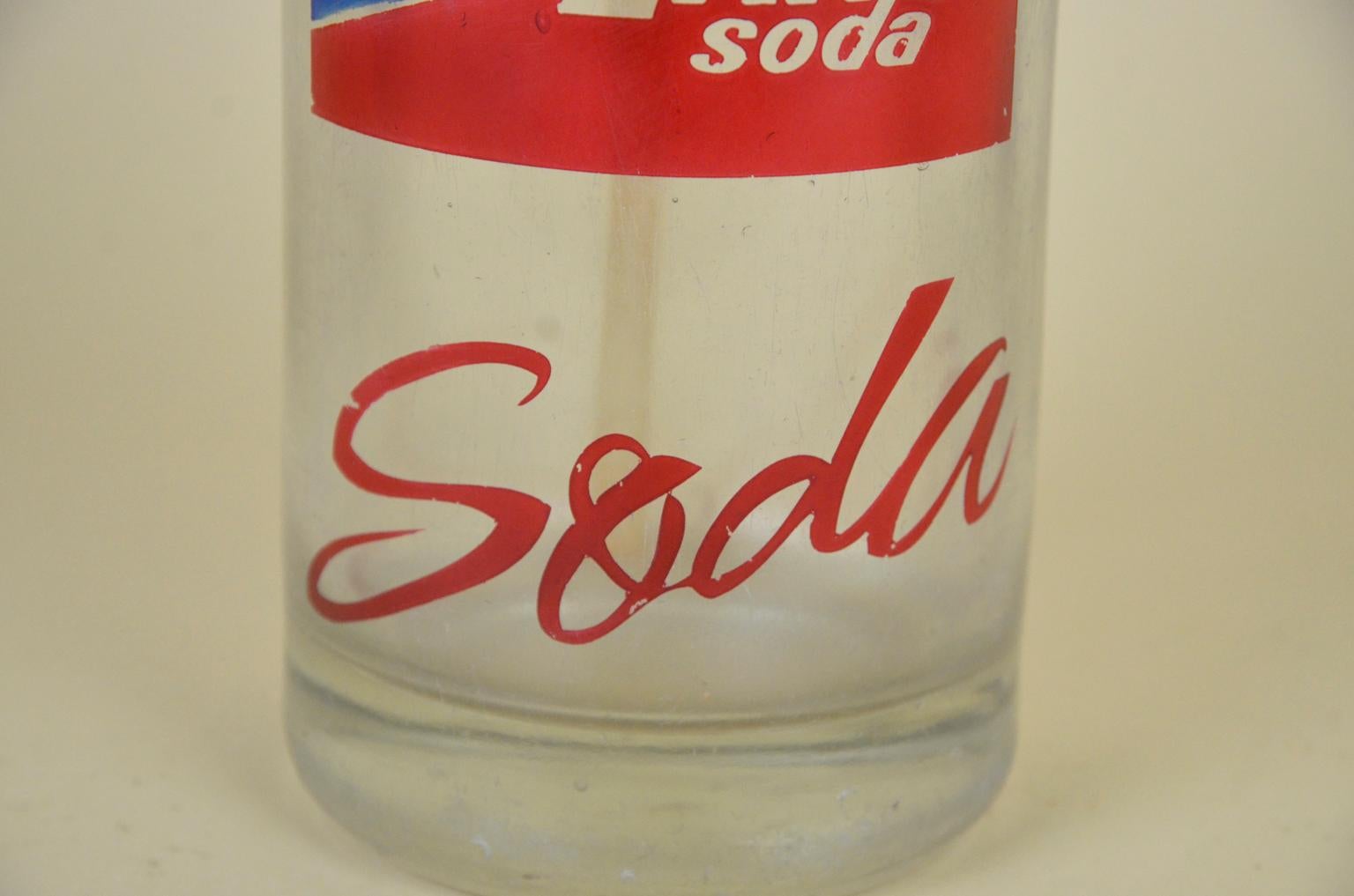 1950s Vintage Glass Italian Soda Syphon Seltzer Logo Cinzano Soda Bar Bottle In Good Condition In Milan, IT