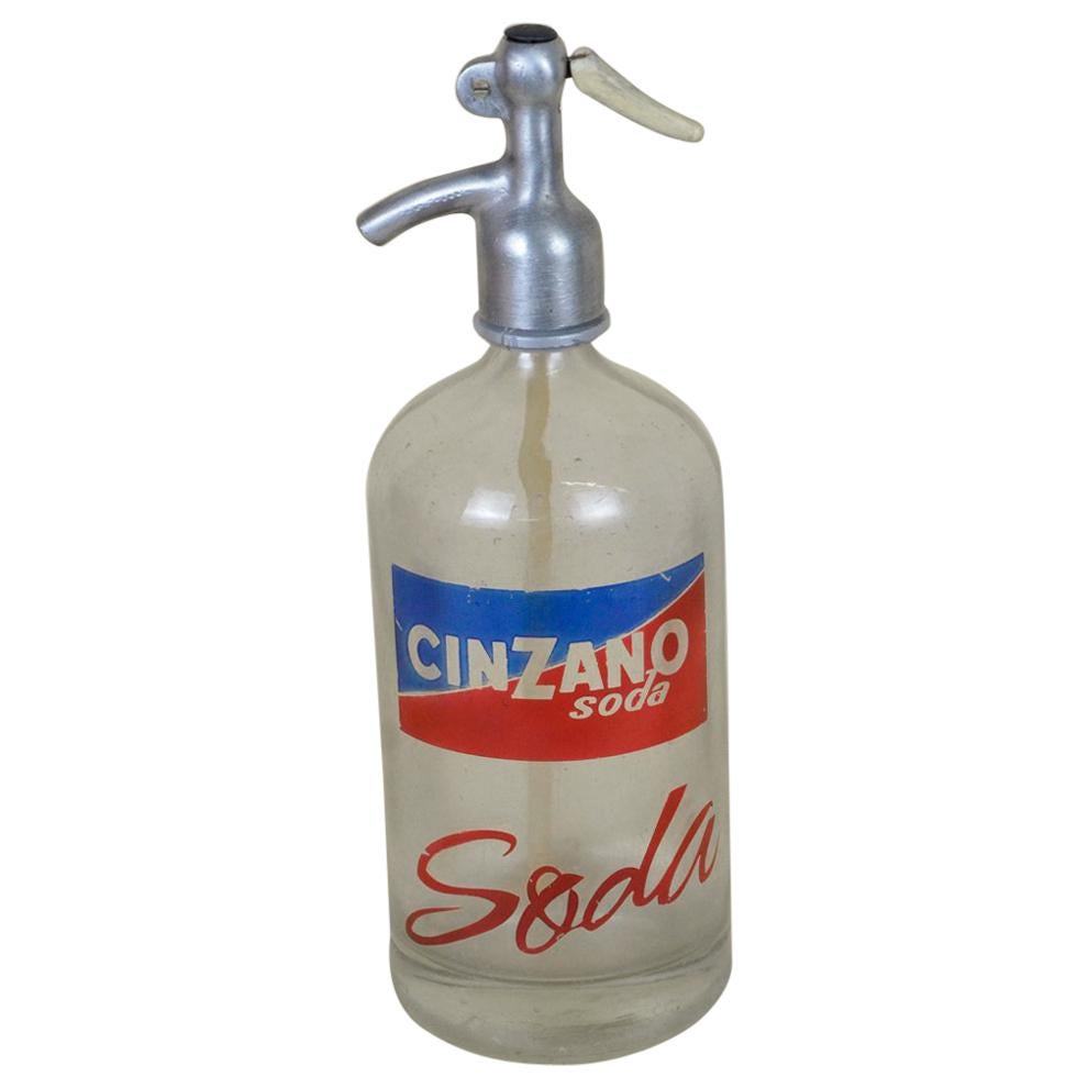 1950s Vintage Glass Italian Soda Syphon Seltzer Logo Cinzano Soda Bar Bottle