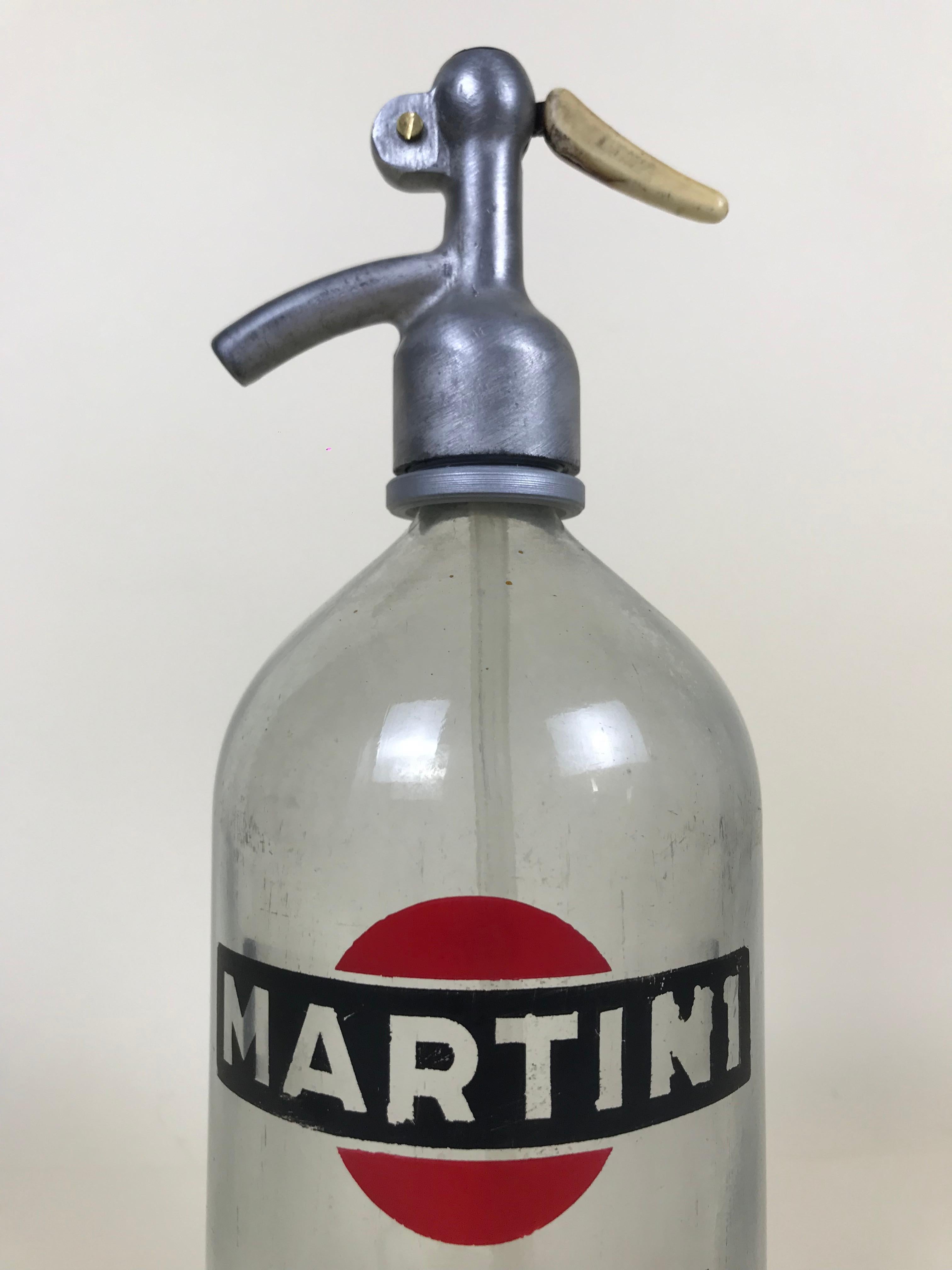 1950s Vintage Glass Italian Soda Syphon Seltzer Logo Martini Soda Bar Bottle 1