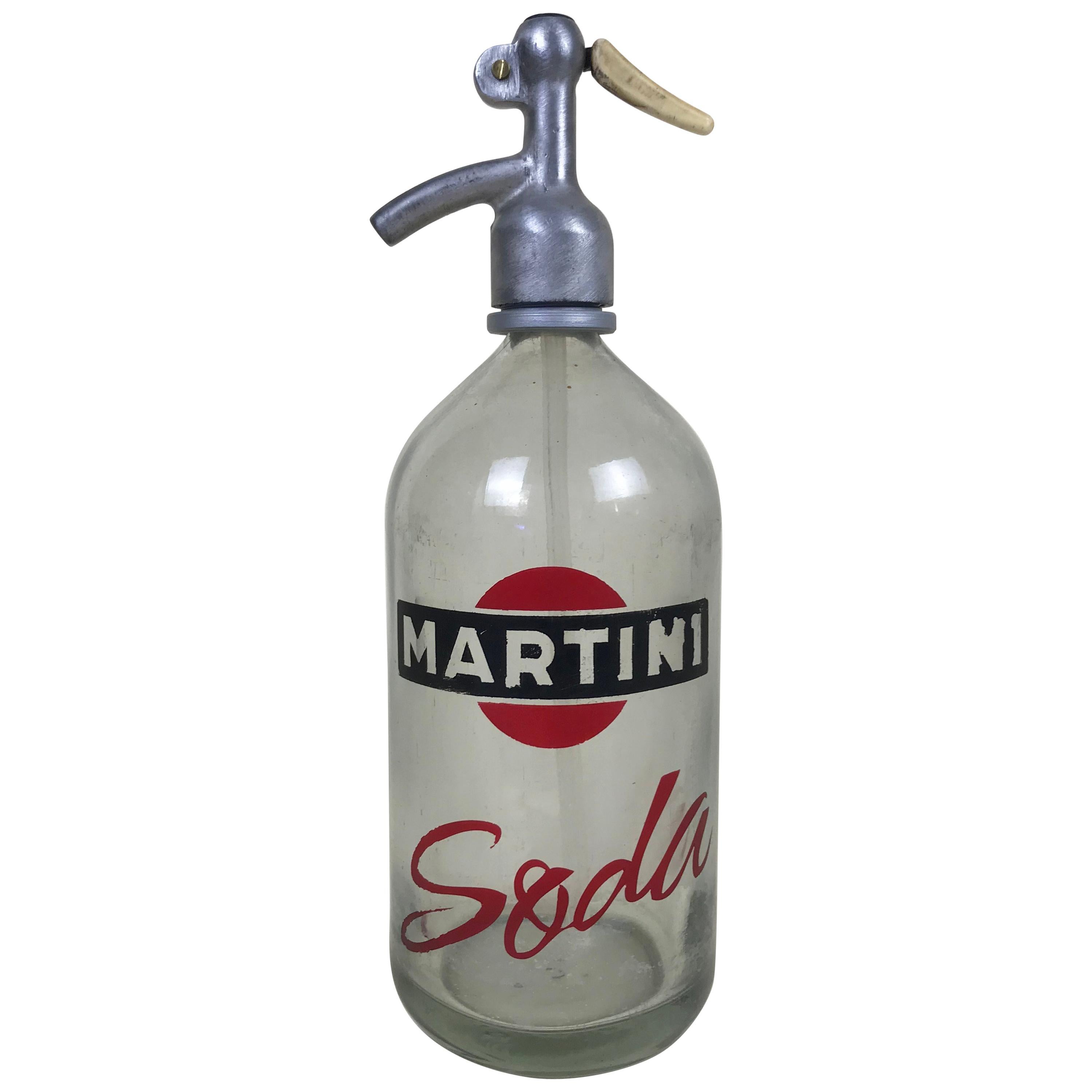 1950s Vintage Glass Italian Soda Syphon Seltzer Logo Martini Soda Bar Bottle
