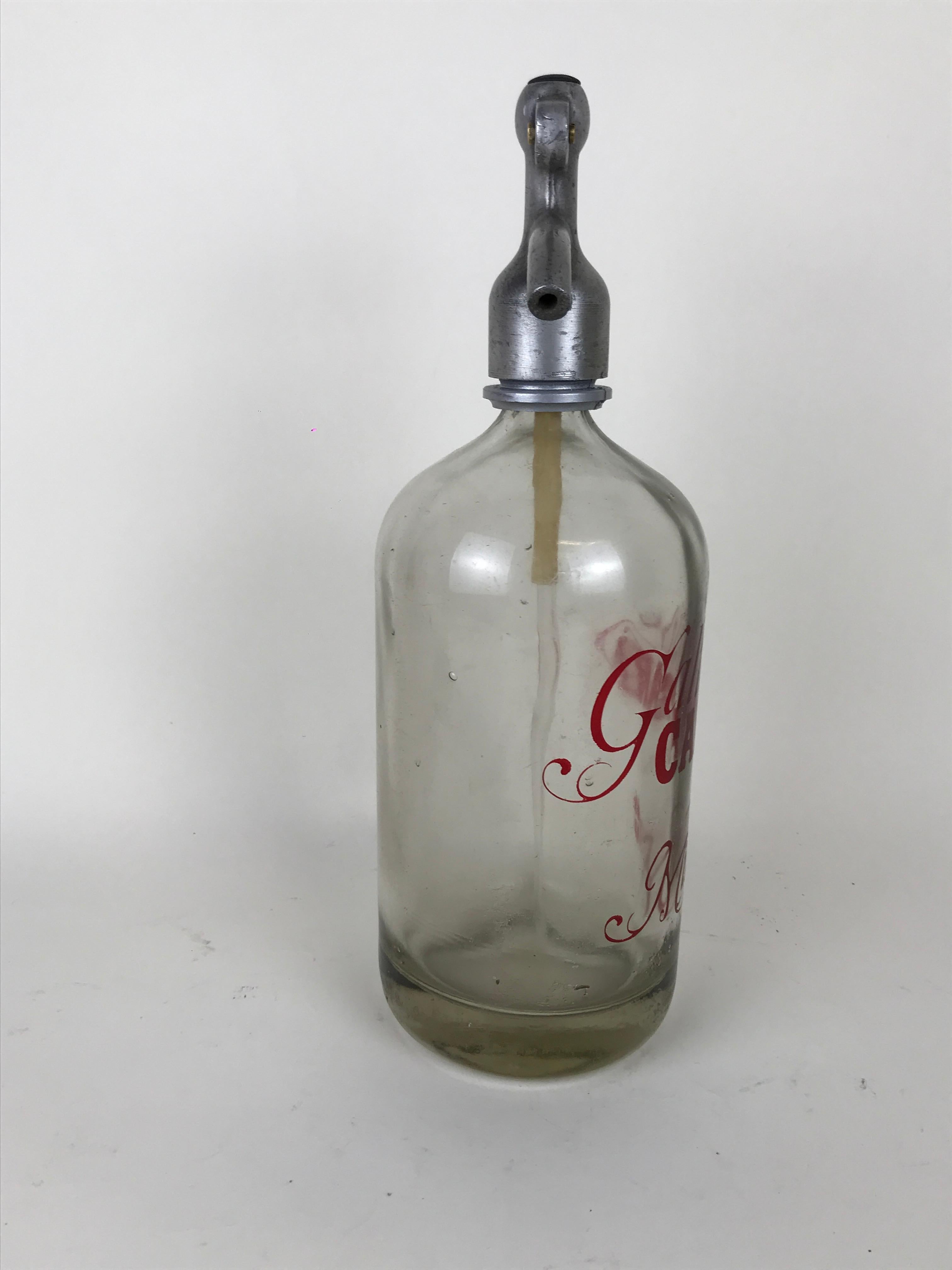 Mid-Century Modern 1950s Vintage Glass Soda Syphon Advertising Seltzer Galleria Campari Milano