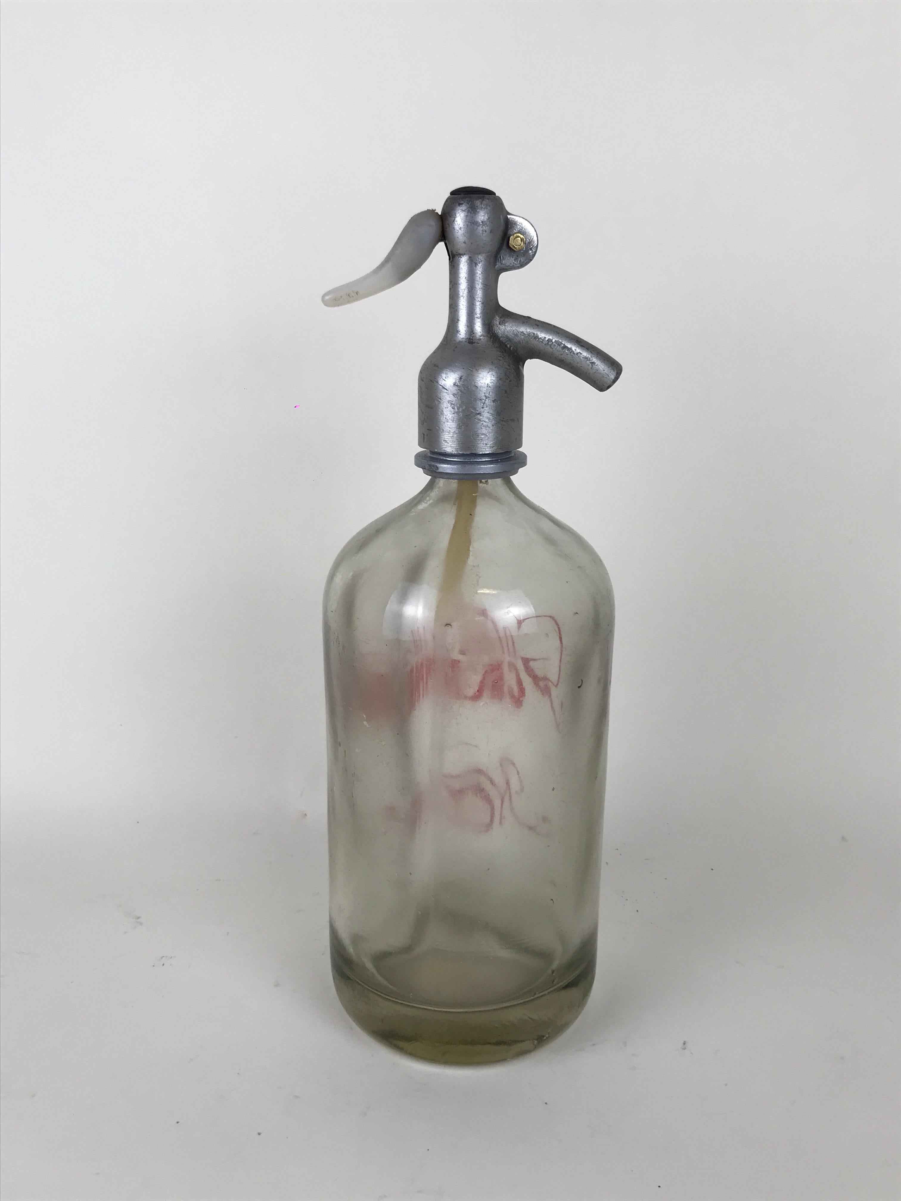 Italian 1950s Vintage Glass Soda Syphon Advertising Seltzer Galleria Campari Milano