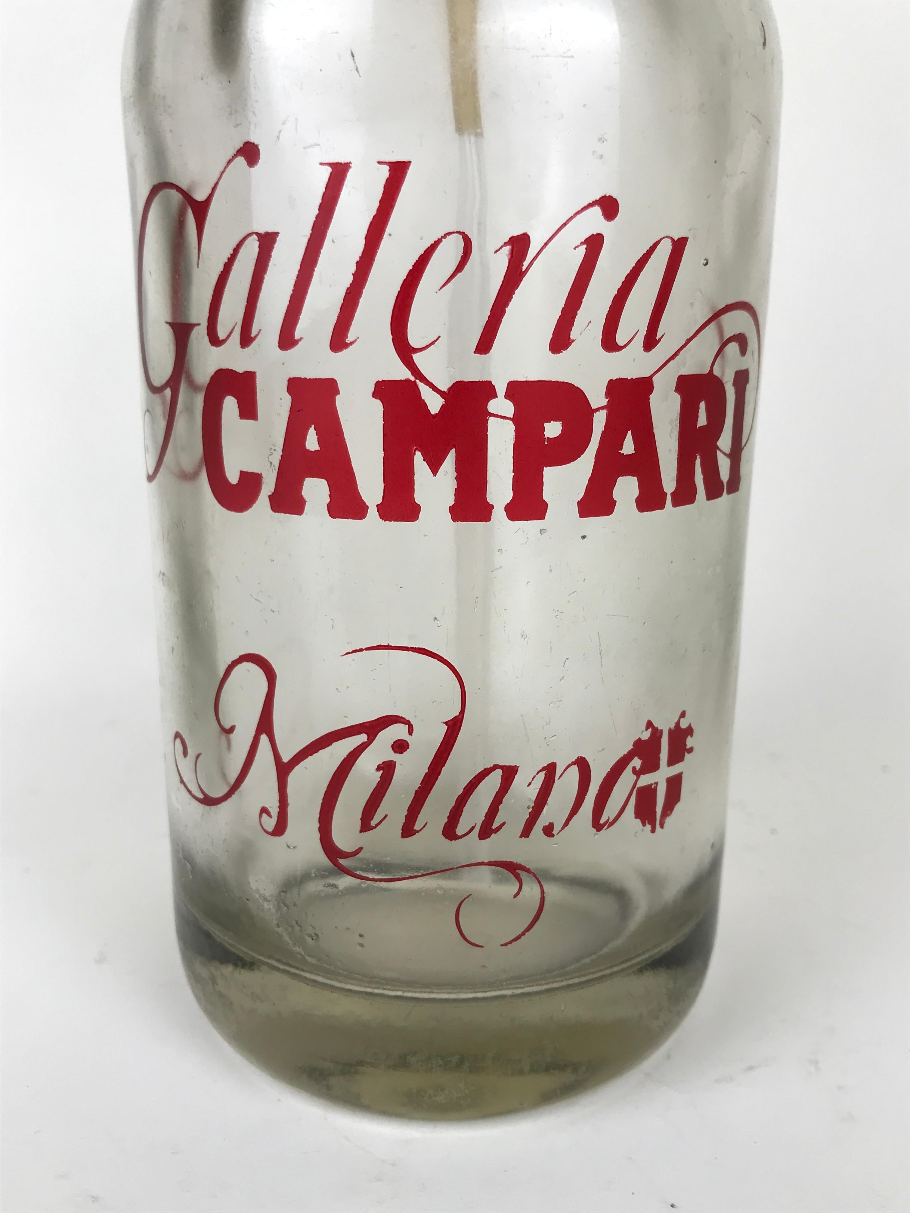 1950s Vintage Glass Soda Syphon Advertising Seltzer Galleria Campari Milano 1