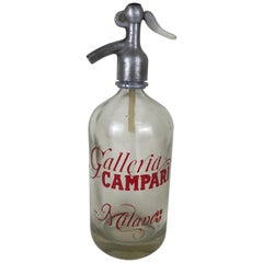1950s Vintage Glass Soda Syphon Advertising Seltzer Galleria Campari Milano
