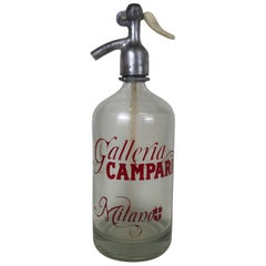 1950s Vintage Glass Soda Syphon Advertising Seltzer Galleria Campari, Milano
