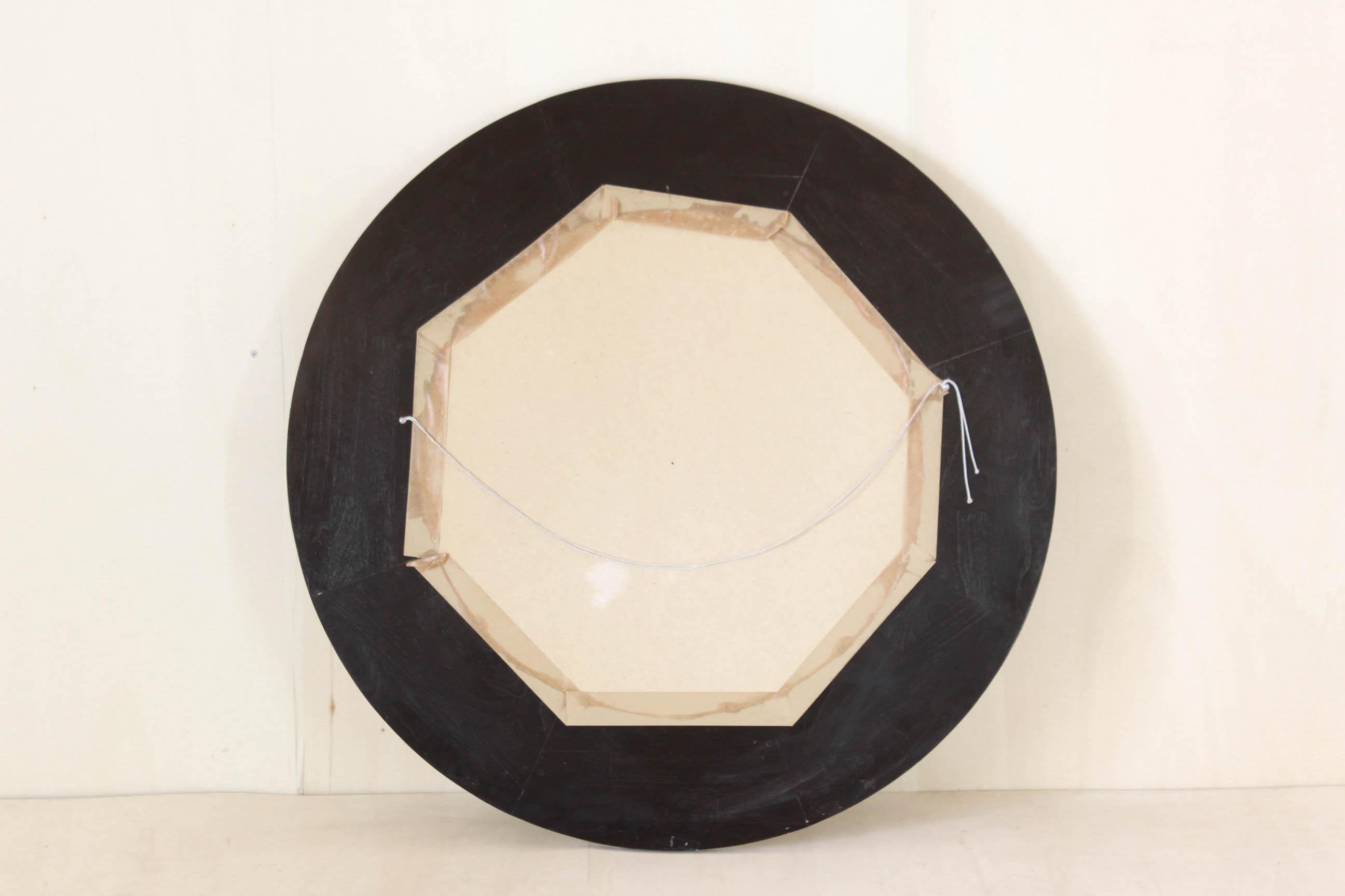 1950s Vintage Gold Leaf round Sunburst Mirror in Inlaid Solid Wood 2