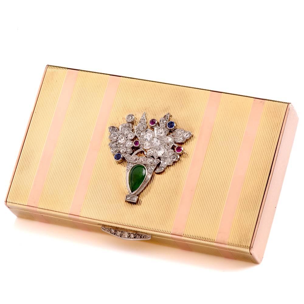 Women's Art Deco Gold Platinum Diamond Compact Box