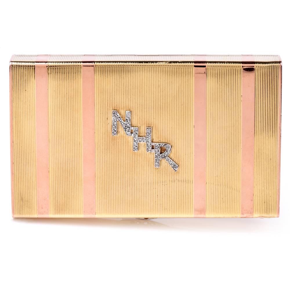 Art Deco Gold Platinum Diamond Compact Box 1