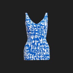 1950s Vintage Swimsuit - Graffiti Print - Overskirt Detail + Padded Breast Cups