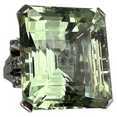 1950s Vintage Béryl Vert Diamant Or Blanc Bague de Cocktail