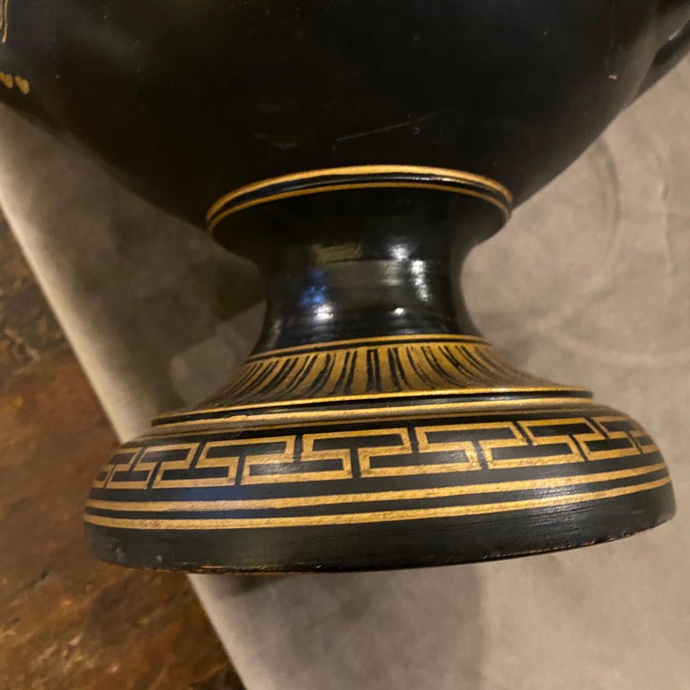 1950s Vintage Handcrafted Black and Gold Terracotta Greek Crater Vase at 1stDibs