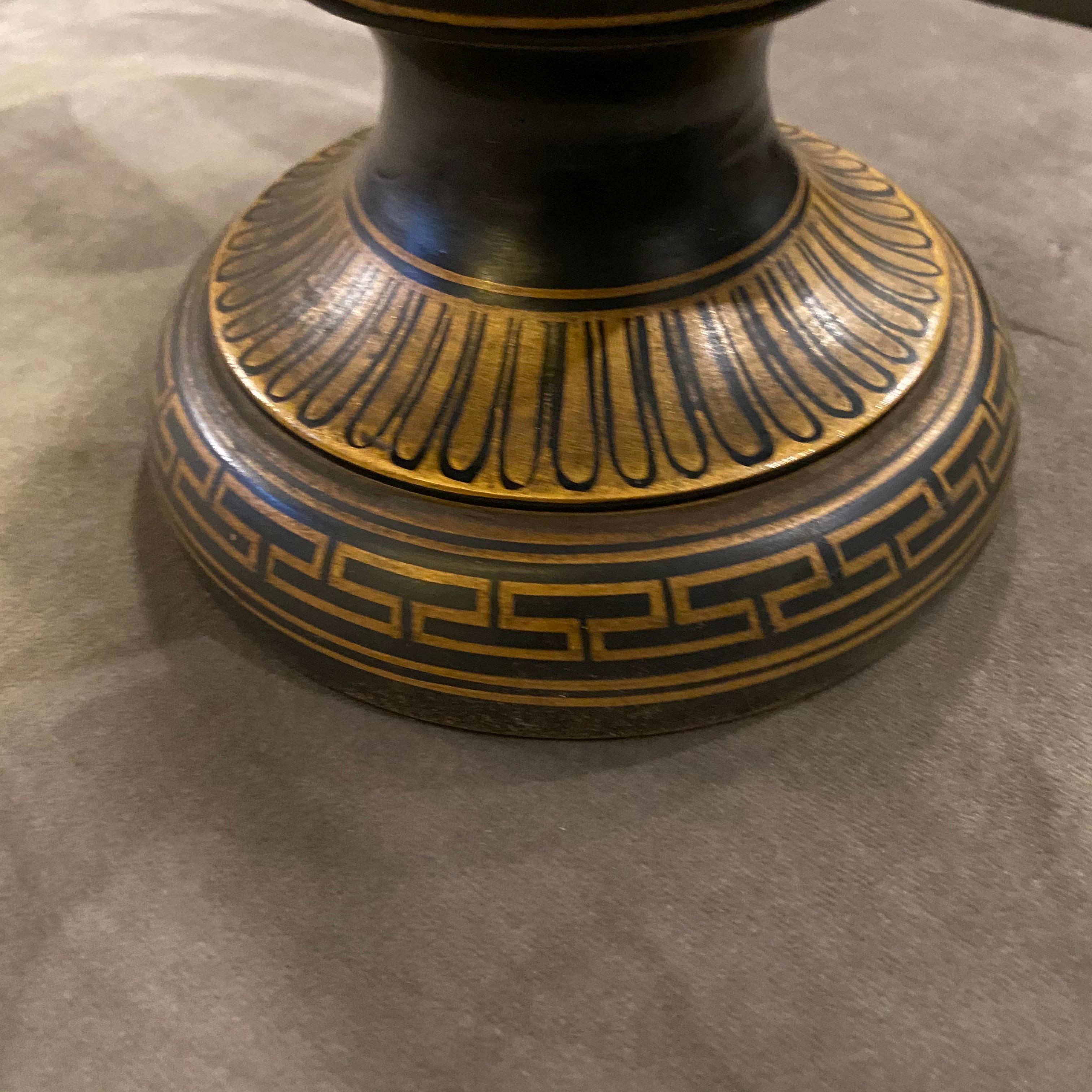 20th Century 1950s Vintage Handcrafted Black and Gold Terracotta Greek Crater Vase