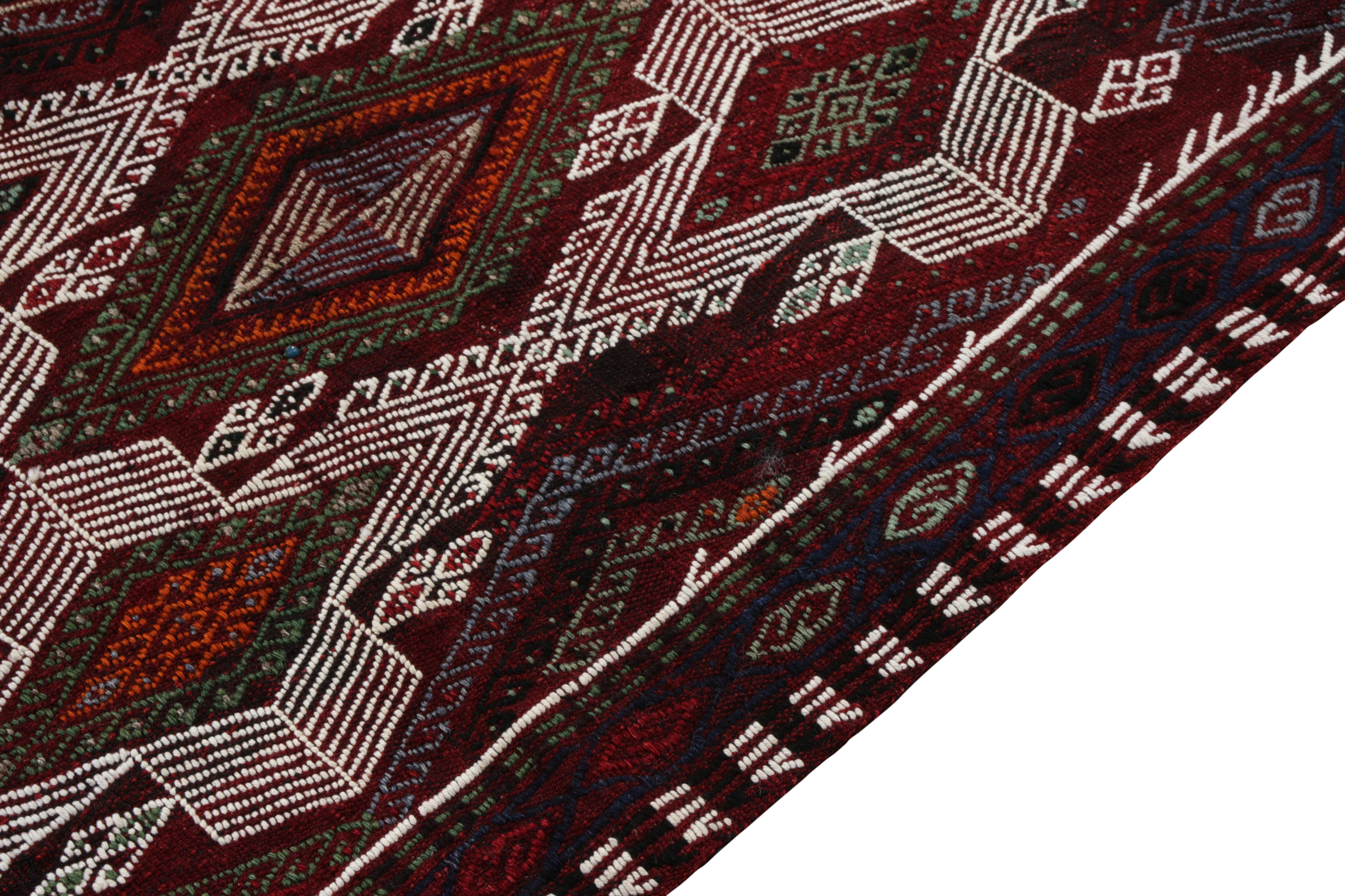 Turkish 1950s Vintage Handwoven Kilim Rug in Red Embroidered Diamonds by Rug & Kilim  For Sale