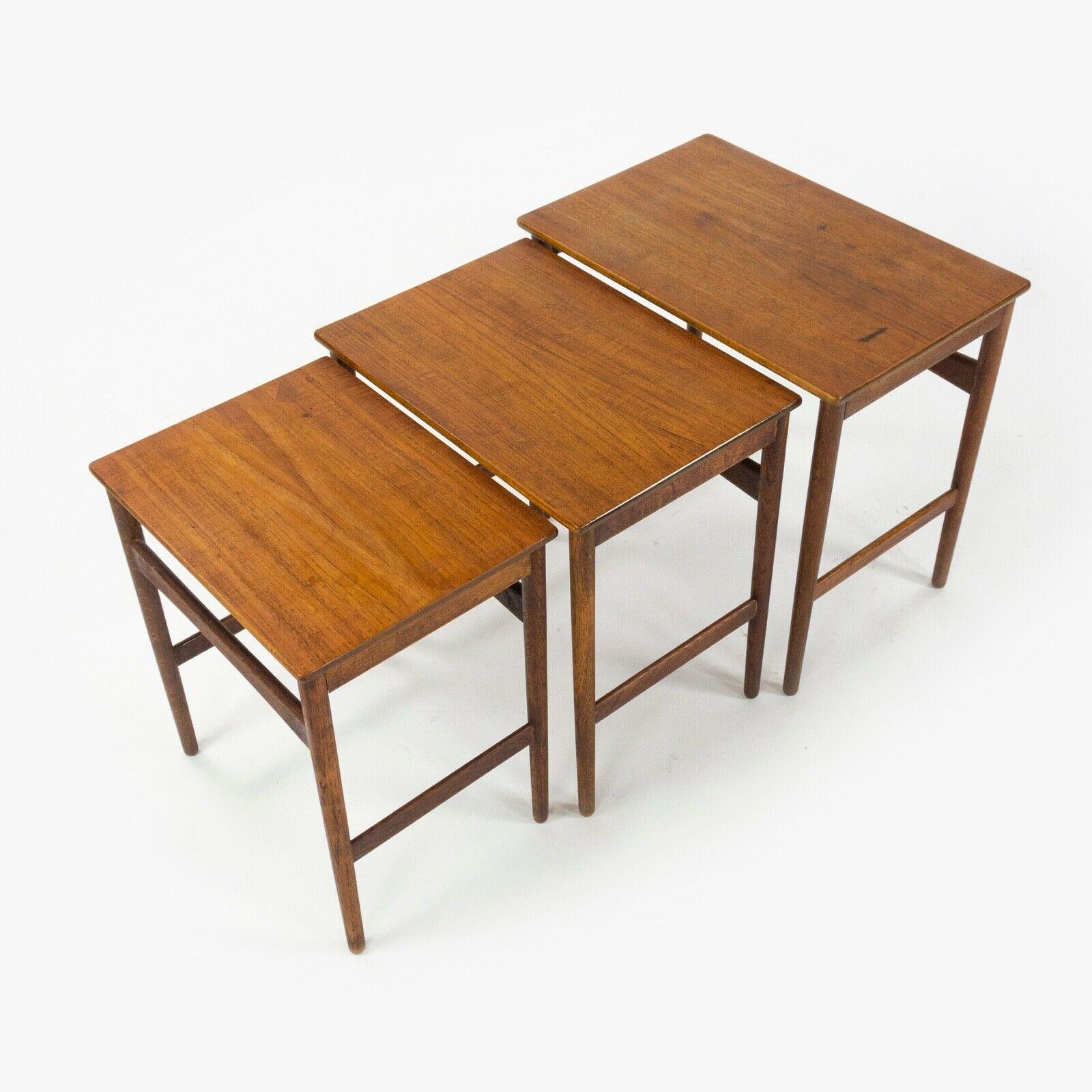 1950s Vintage Hans J. Wegner Andreas Tuck Teak Nesting Tables Set of 3 5