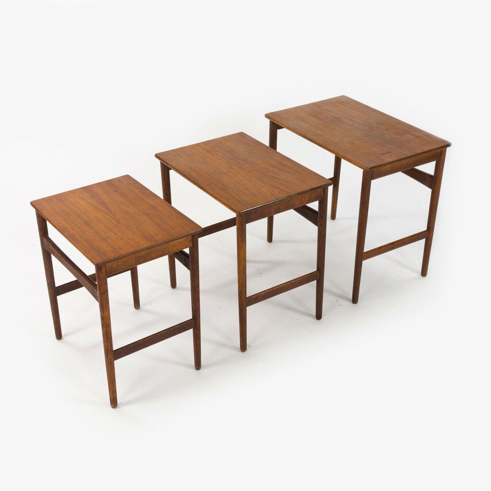 Modern 1950s Vintage Hans J. Wegner Andreas Tuck Teak Nesting Tables Set of 3