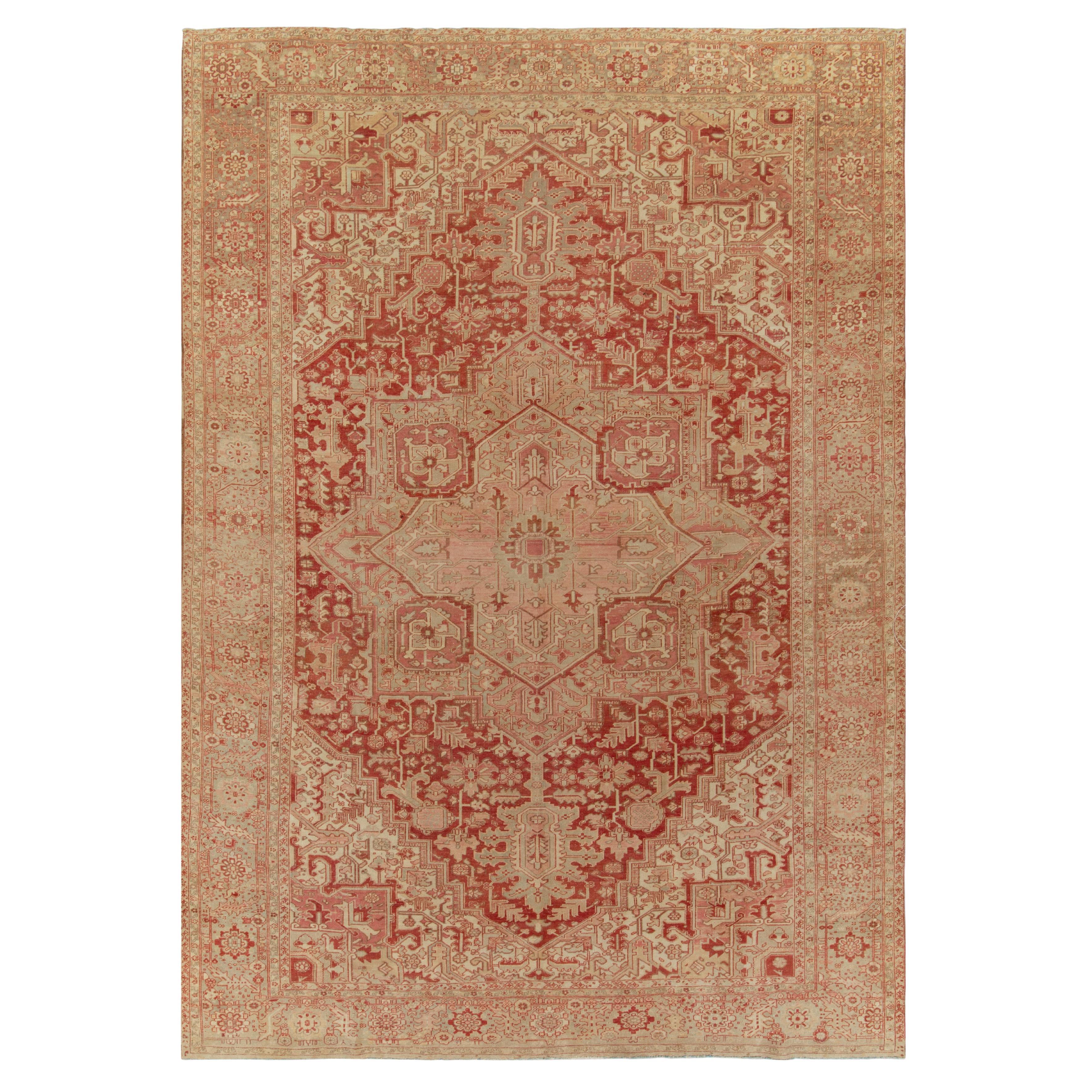 1950s Vintage Serapi rug in Red & Pink Floral Medallion Patterns by Rug & Kilim For Sale