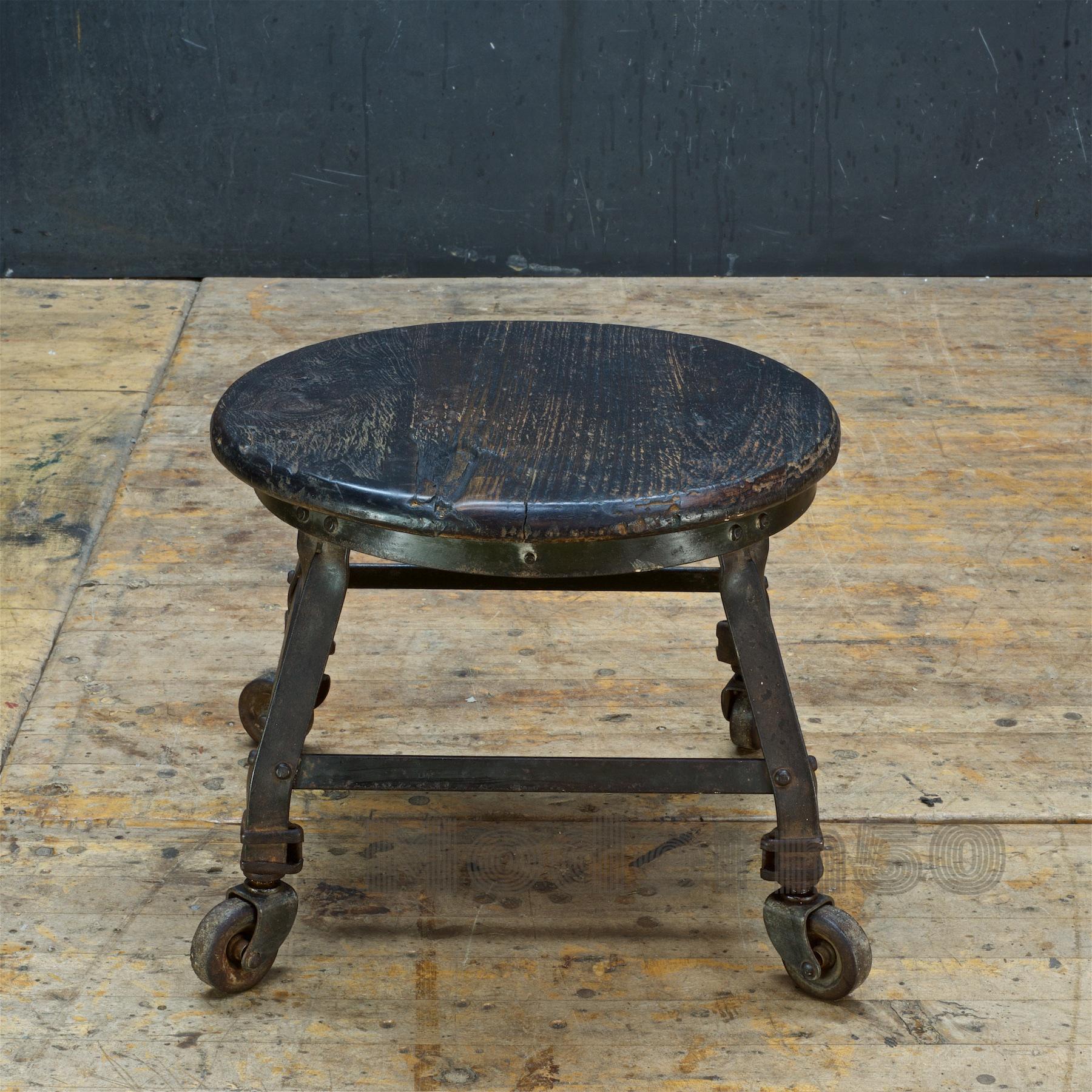 In the manner of UHL Toledo Metals Company, but a different US maker of same period. Hardwood seat top has been waxed and polished, 1950s.