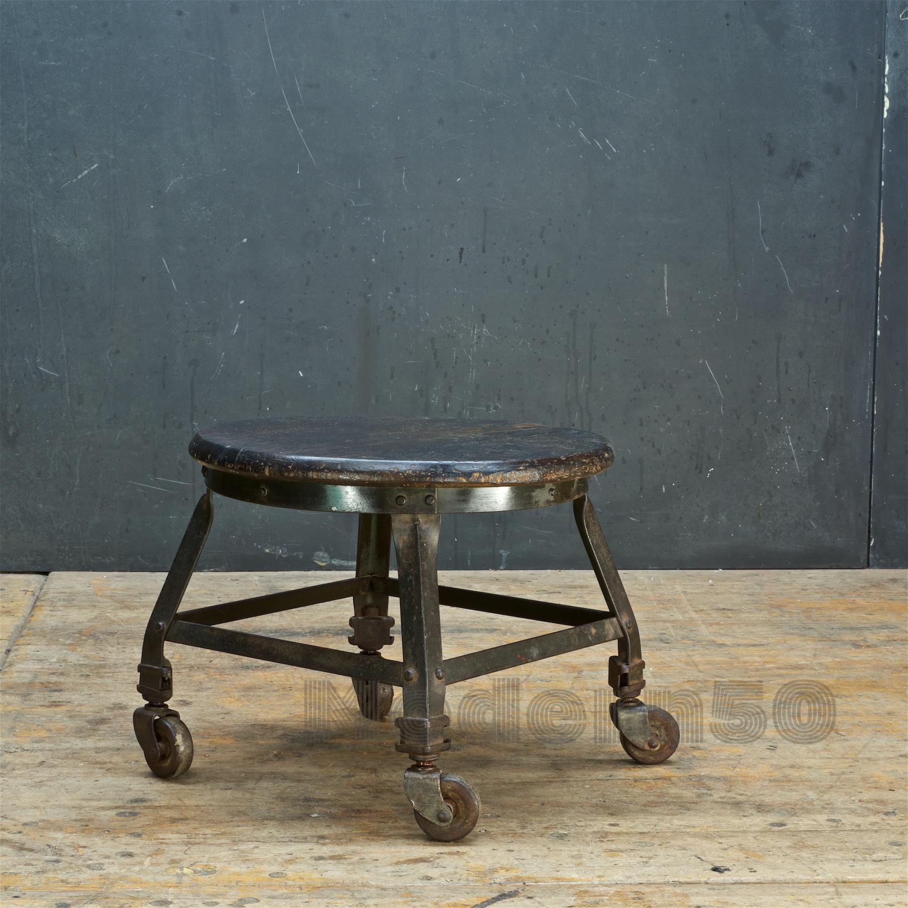 American Vintage Industrial Oak + Iron Filing Step Stool Rustic Kitchen Library Pedestal