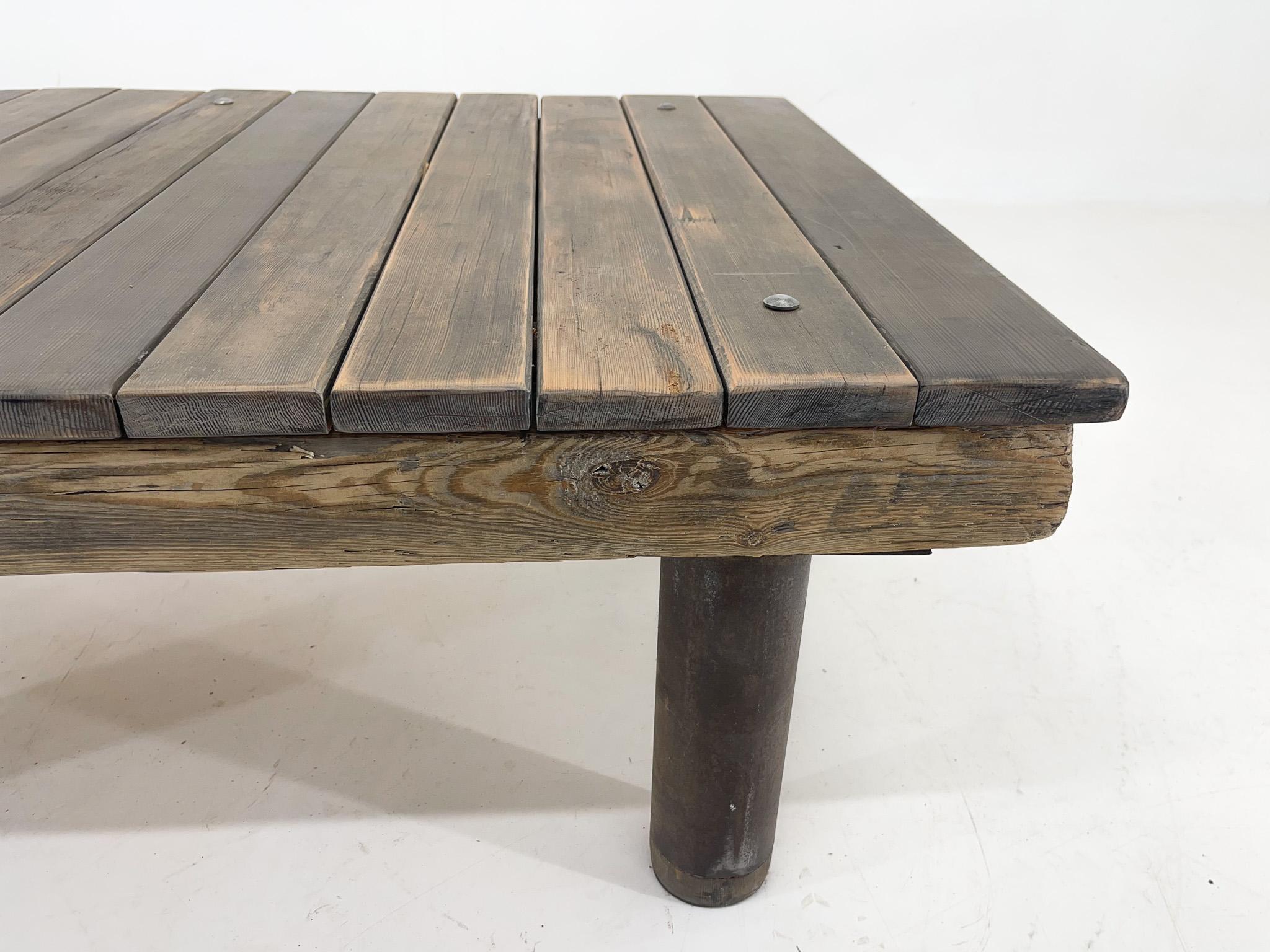 1950s Vintage Industrial Wood & Iron Coffee Table For Sale 5
