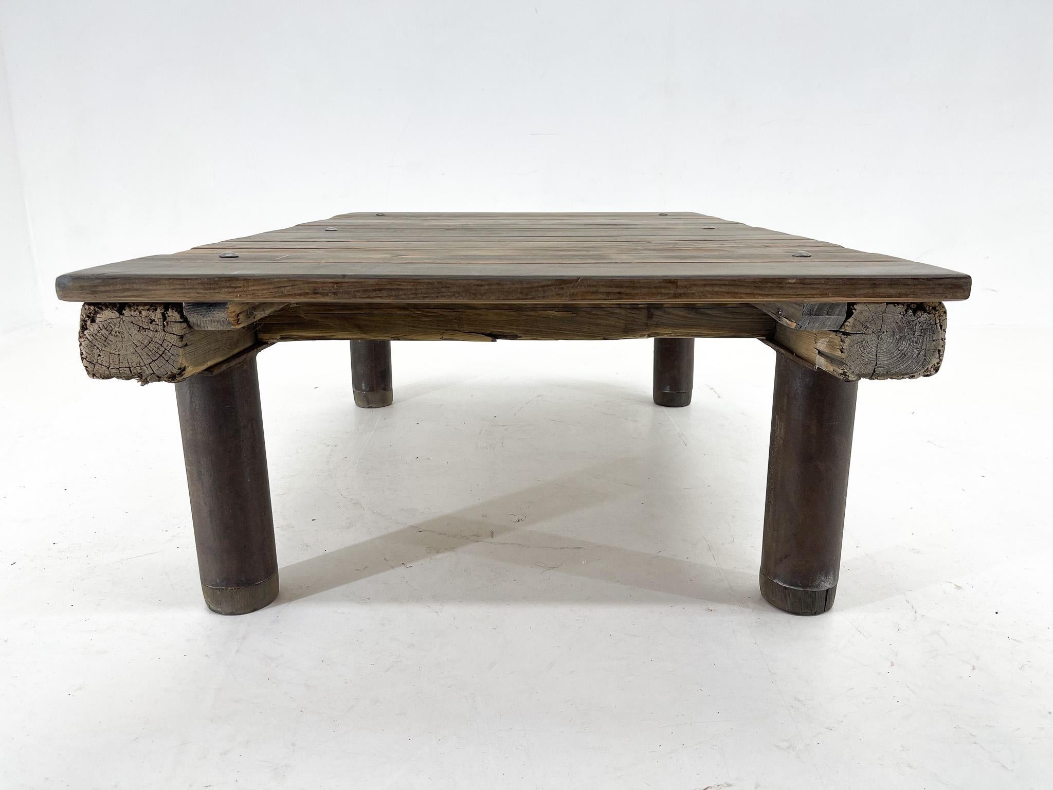 1950s Vintage Industrial Wood & Iron Coffee Table.