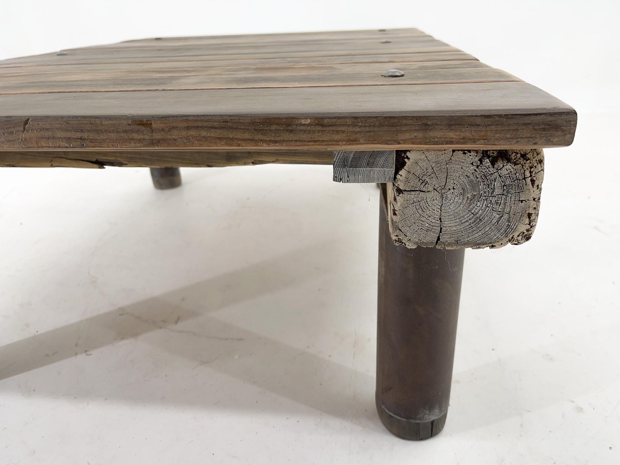 1950s Vintage Industrial Wood & Iron Coffee Table For Sale 4