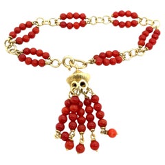 1950's Vintage Italian 18ct Yellow Gold Coral Bracelet
