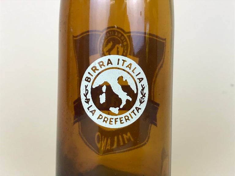 1950s Vintage Italian Birra Italia Beer Brown Glass Bottle Made in Milan For Sale 6