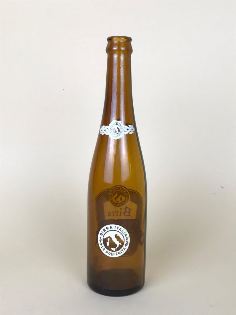 1950s Vintage Italian Birra Italia Beer Brown Glass Bottle Made in Milan For Sale 2