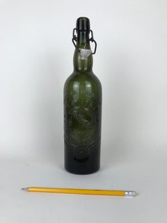 1950s Vintage Italian Birra Italia Beer Green Glass Bottle with Ceramic Stopper